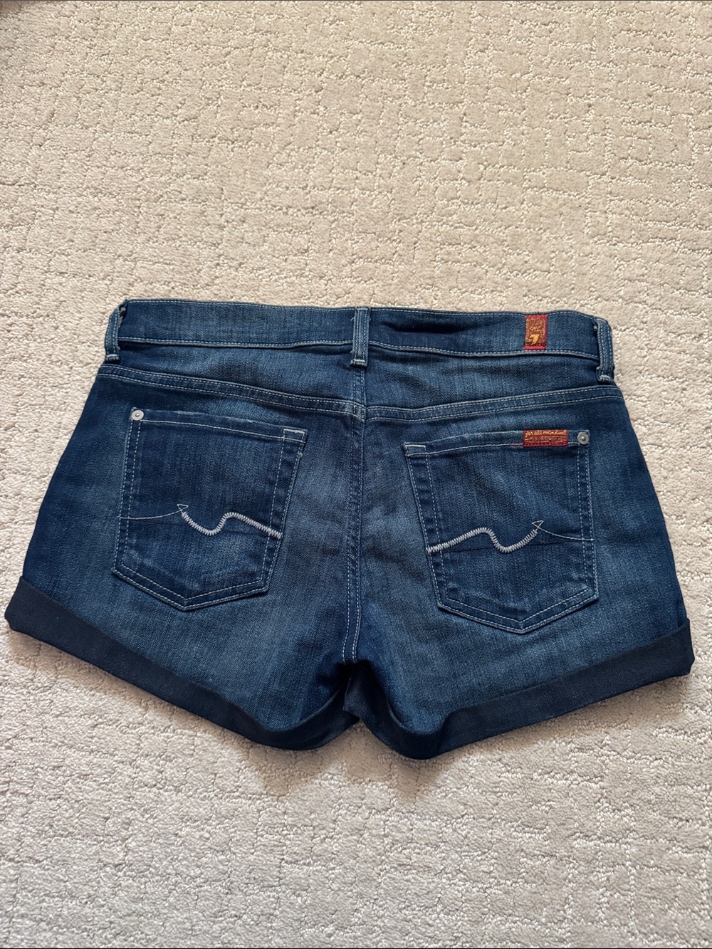 7 For All Mankind Dark Blue Denim Jeans with Back Pocket Stitching